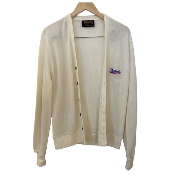 Swingster Vintage Mens Beechcraft Aviation White Cardigan Sweater - Picture 4 of 11